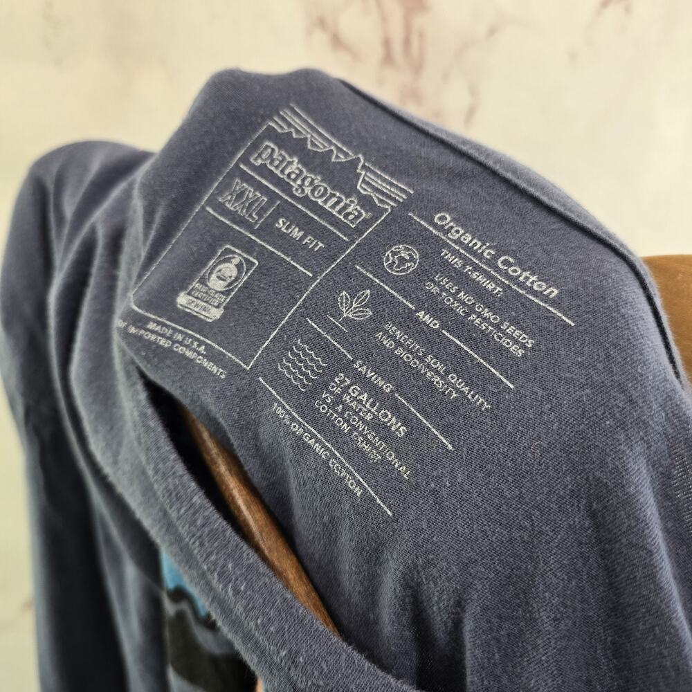 Patagonia T Shirt Mens XXL Blue Organic Cotton Tee Crew Mountain Slim Fit Circle - Picture 3 of 9